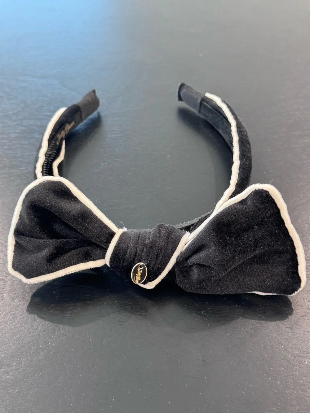 Black Velvet Bow Headband with White Trim - Kids Accessories